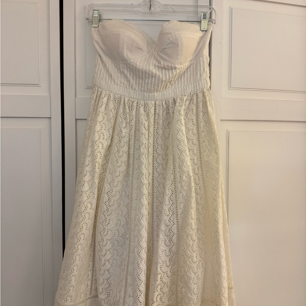 Strapless White Eyelet Lace A-Line Dress